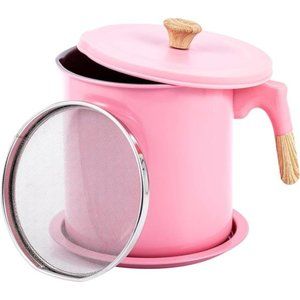 Pink Oil Storage & Bacon Grease Container with Strainer for Kitchen(48oz / 1.4L)